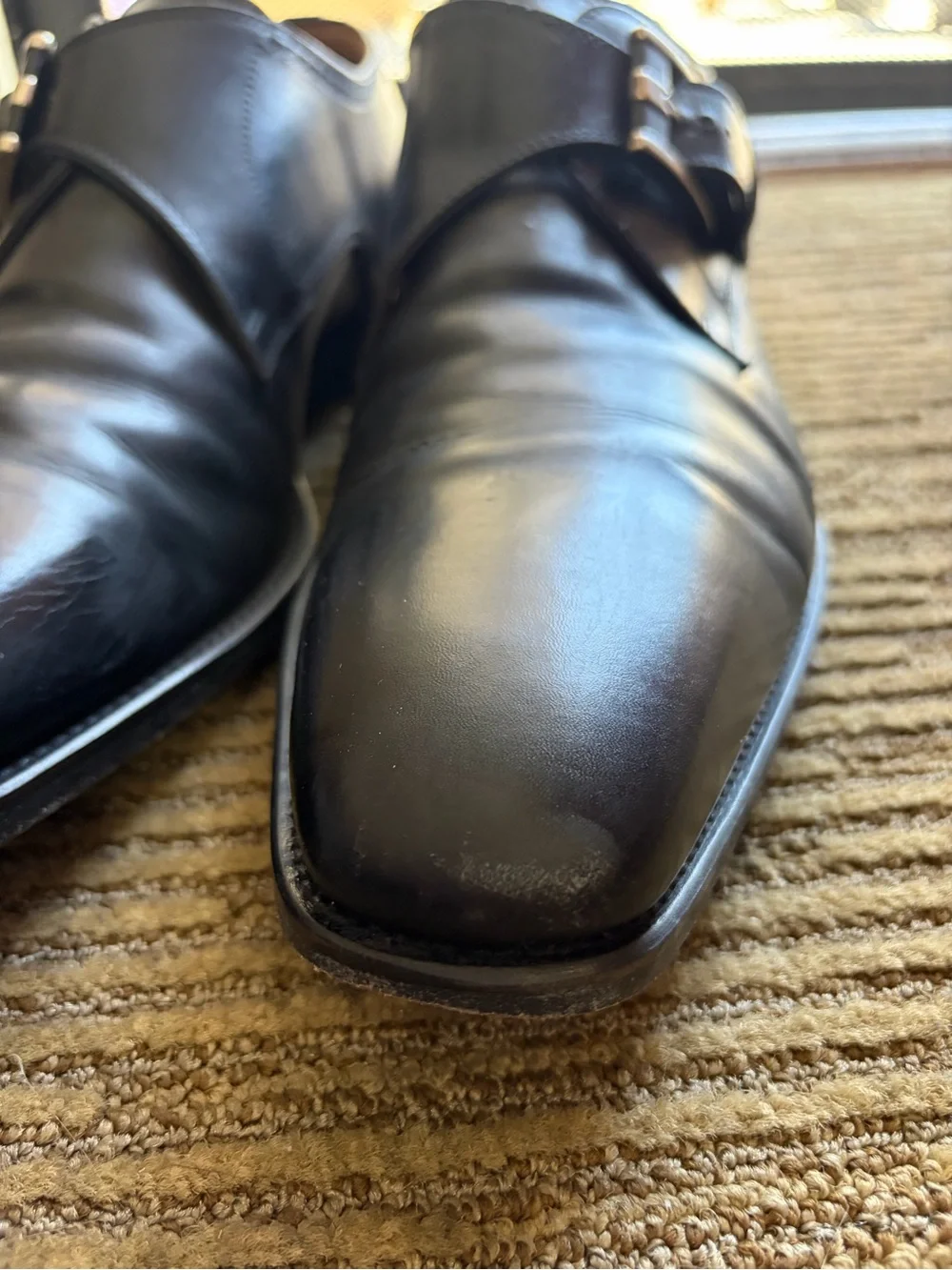 Men's Magnanni Black Leather Monk Strap Dress Shoes